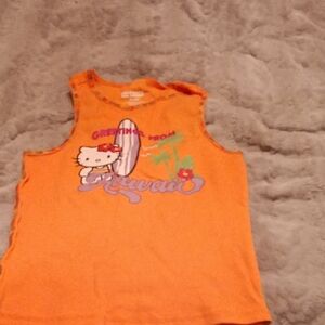 Hello Kitty Orange Graphic Tank Top with Surf Design